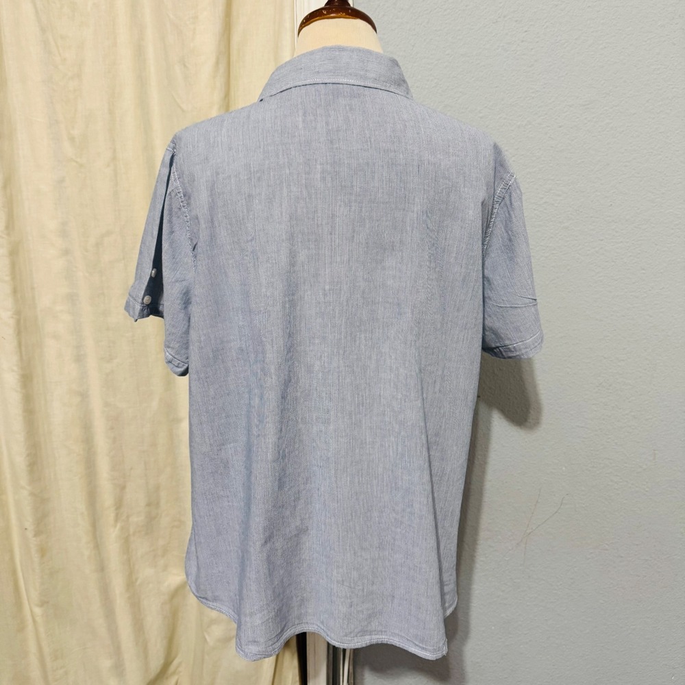 Faded‎ Glory Womens Blue Pinstripe 100% Cotton Short Sleeve Button Down Shirt XL - Picture 4 of 9